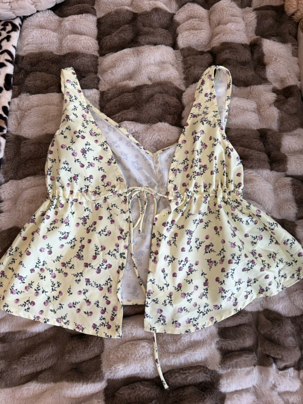 Women’s Floral Tie-Front Tank Top - Yellow